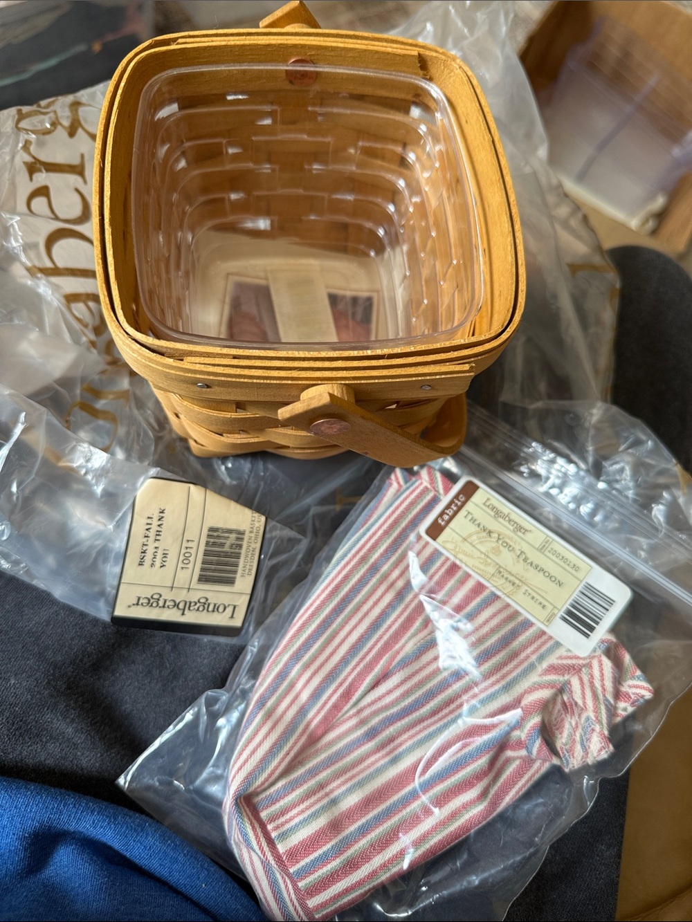 Longaberger thank you teaspoon basket, liner and protector